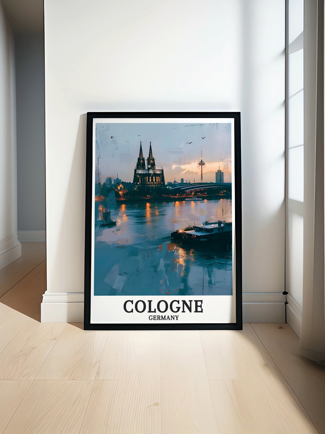 Beautiful Cologne Cathedral and Rhine River modern prints capturing the historic charm of Germanys iconic landmark ideal for adding a touch of elegance to your living space and enhancing your home decor with stunning Berlin travel art and Germany wall decor