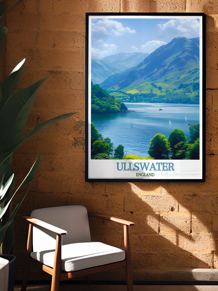 Elegant home decor with a Lake District art print featuring Ullswater Lake perfect wall decor for creating a nature inspired ambiance in any room ideal for collectors and adventurers