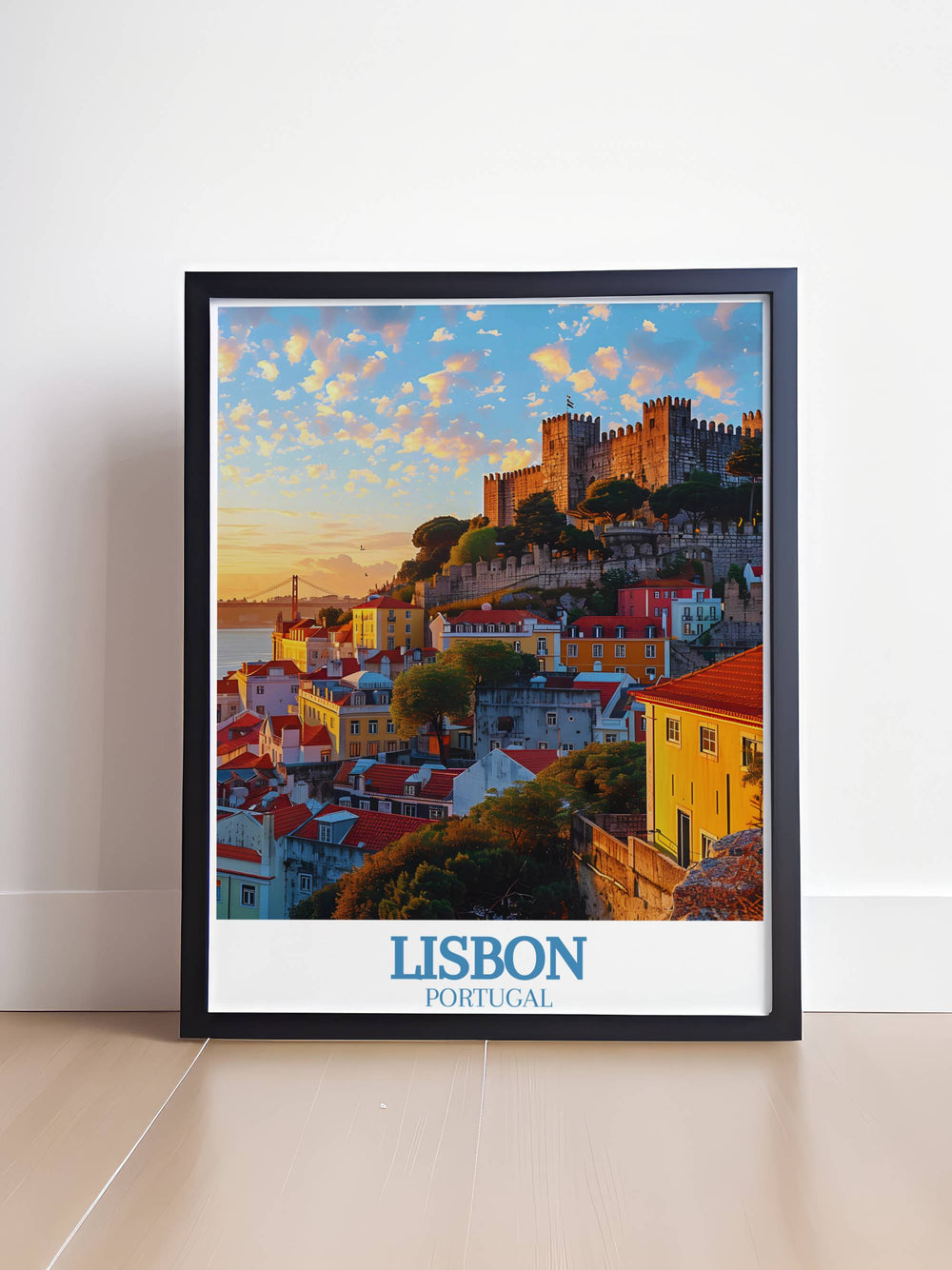 Stunning Sao Jorge Castle Framed Print featuring intricate details and historical charm of the castle ideal for adding sophistication to your living space and home decor.