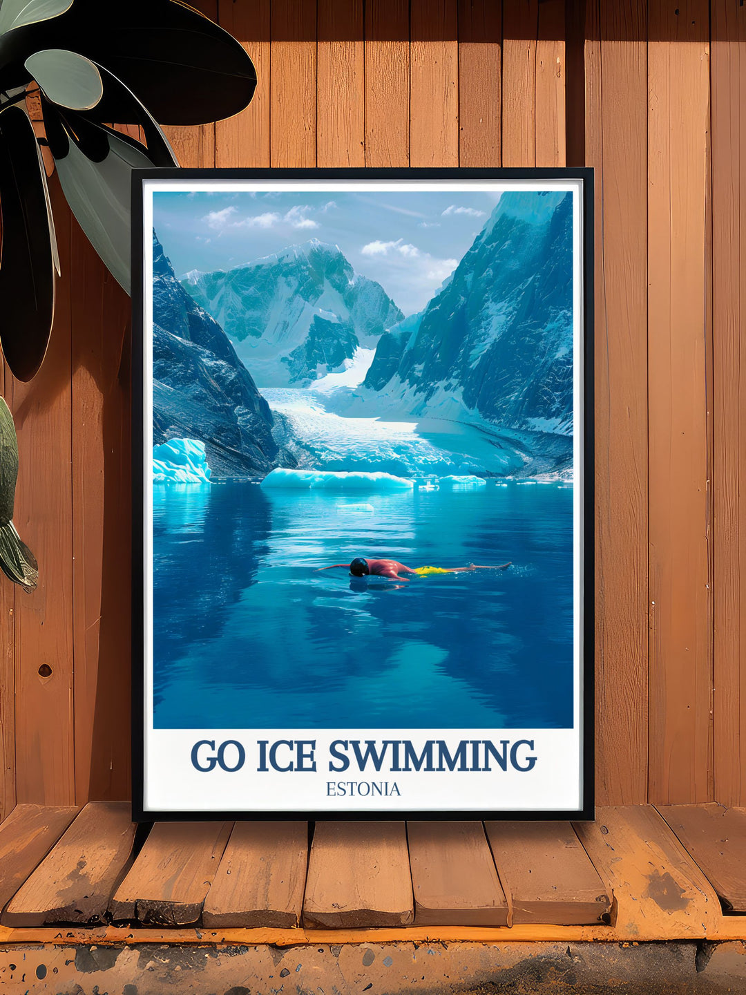 This Cold Water Swimming Poster captures the thrill and beauty of swimming in Antarcticas icy waters. Ideal for cold water swimming fans, this vintage inspired print showcases the stunning Ross Ice Shelf and its wild swimmers.