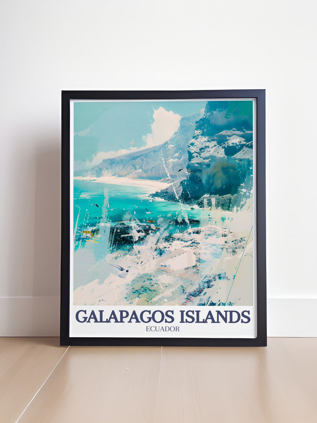 Española Island and Tortuga Bay from the Galapagos Islands beautifully showcased in this travel print. A must have for any lover of Ecuador and its unique wildlife, perfect for adding a natural touch to your wall decor.