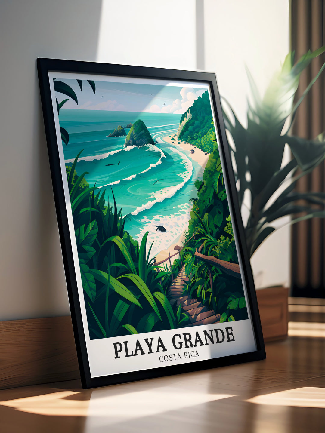 Capture the beauty of Costa Rica with this Playa Grande travel print. The poster showcases the stunning coastline of Playa Grande, known for its sandy beaches and clear waters. Featuring nearby Playa Nancite and Santa Rosa National Park, this print is a perfect gift for nature lovers and adventurers.