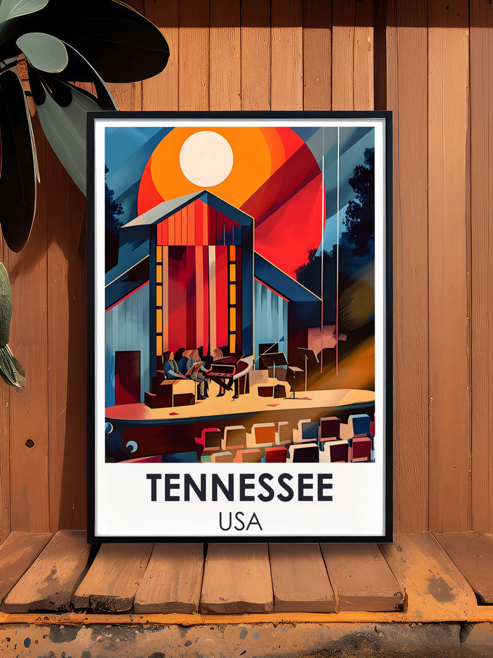 Nashville Poster featuring the Ryman Auditorium and The Grand Ole Opry. This stunning artwork captures the essence of Music City and is perfect for decorating your home or as a gift for country music enthusiasts.