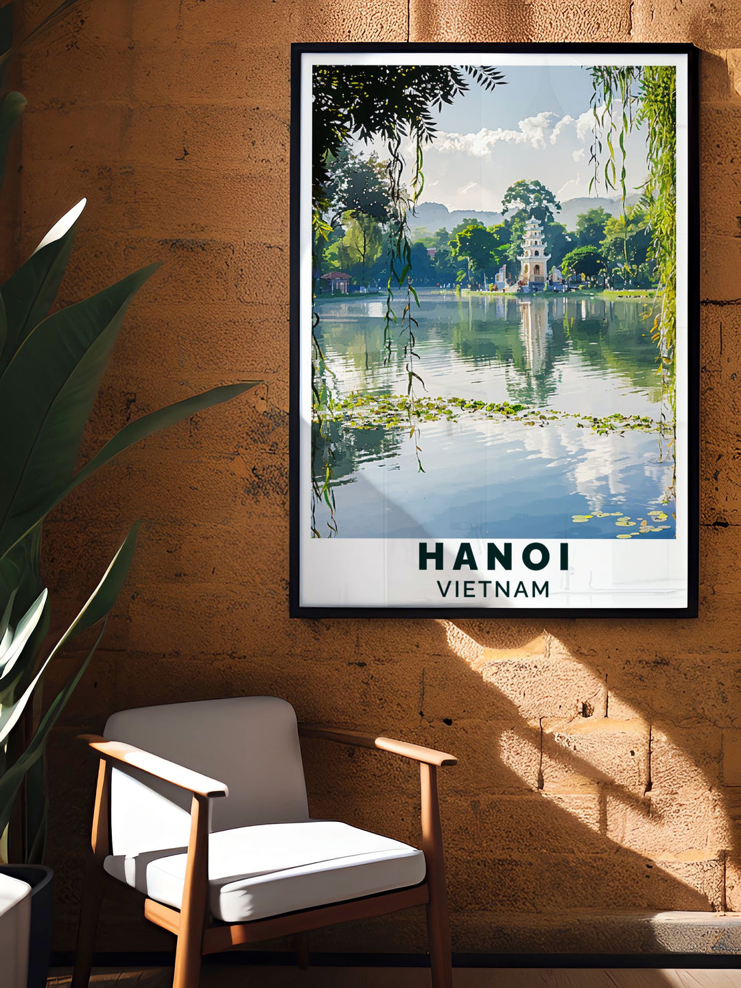 Featuring the vibrant streets and serene waters of Hoan Kiem Lake, this art print captures the cultural heart of Hanoi.