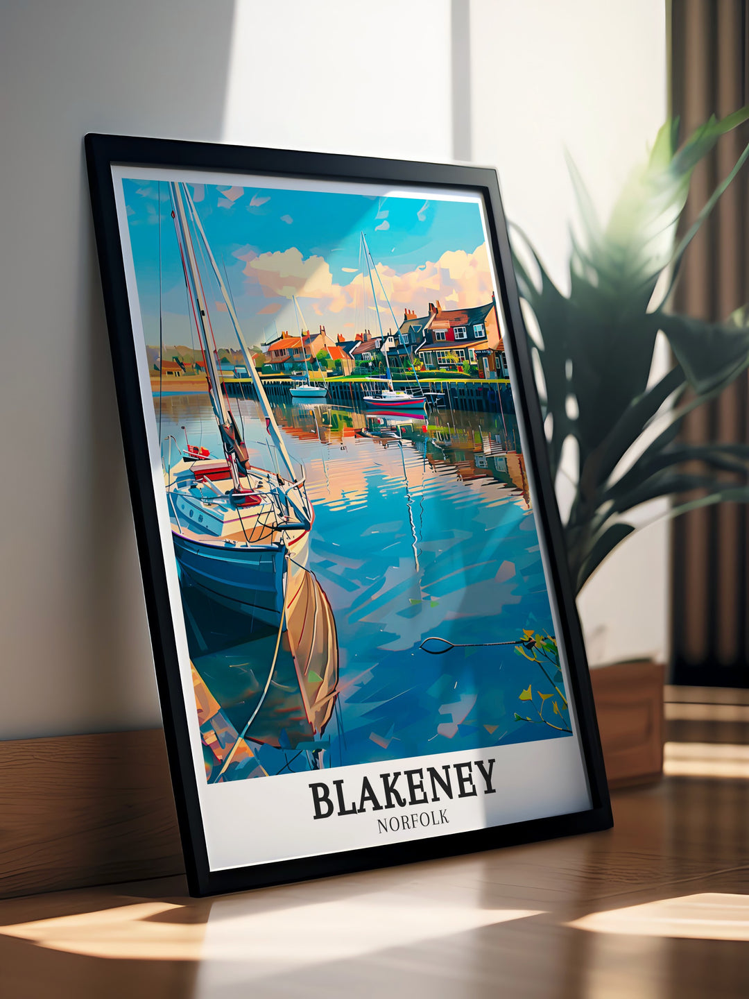 The Blakeney Travel Poster showcases the beauty of the Norfolk Coast AONB, with its calm waters and historic charm. This print is perfect for those looking to bring the peacefulness of the UK coastline into their living space.