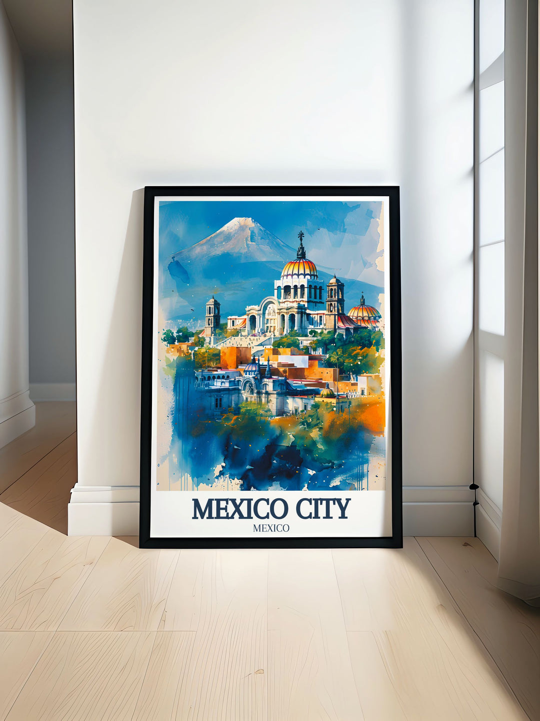 Metropolitan cathedral Zocalo Chapultepec castle wall art showcasing the iconic landmarks of Mexico City. Perfect for adding a touch of Mexican culture and history to your home decor with vibrant colors and detailed artwork. Ideal for travel enthusiasts and art lovers alike.