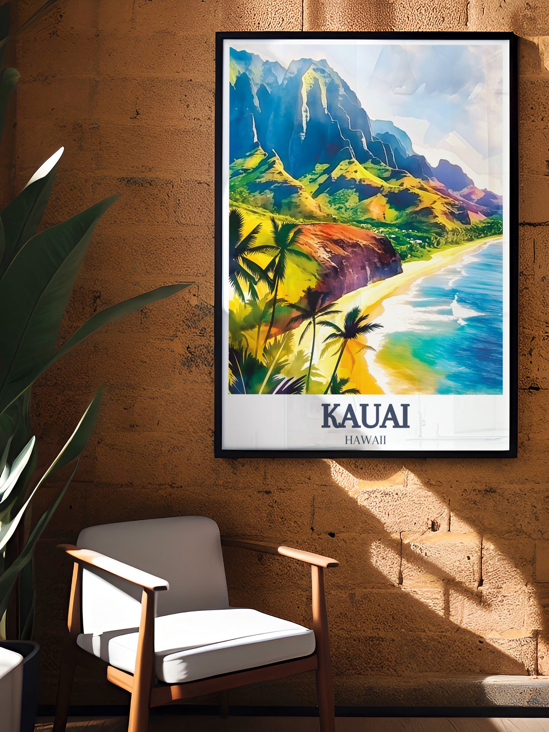 Vibrant Kauai art with Na Pali Coast and Poipu Beach highlights Hawaiis breathtaking scenery. A must have for anyone looking to bring a tropical feel into their home, this poster makes a great travel gift or a stunning addition to your wall decor.