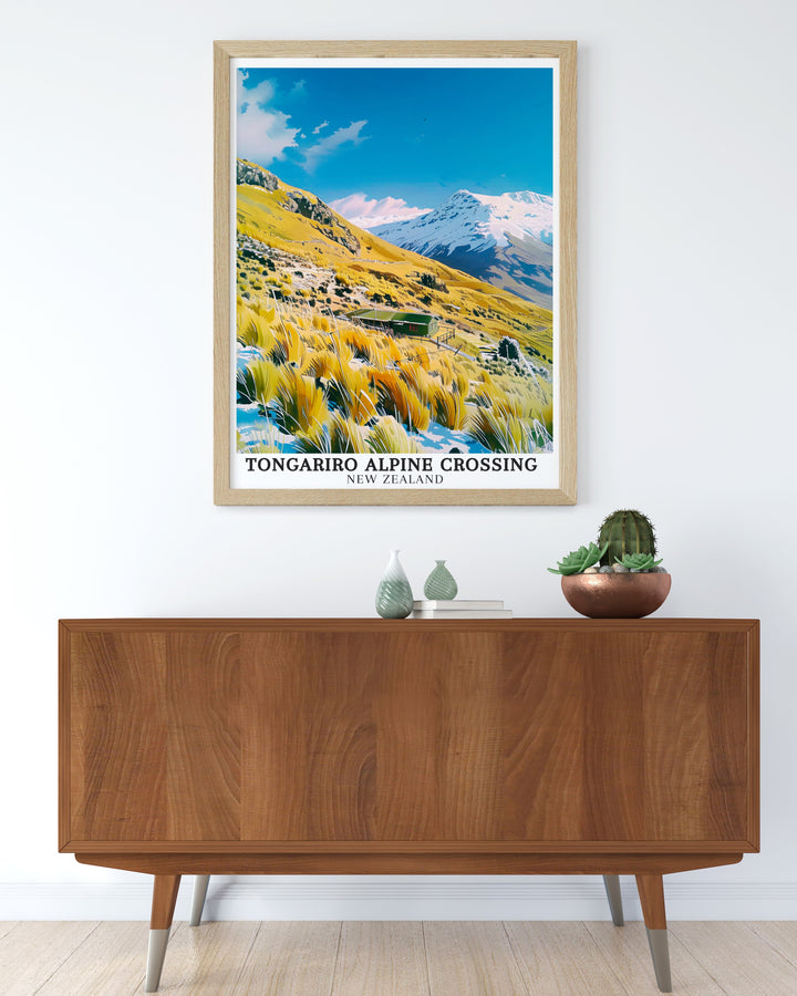 Ketetahi Hut canvas art captures the tranquil beauty of one of the Tongariro Alpine Crossings most famous rest stops. Surrounded by volcanic landscapes, this piece brings the serenity and adventure of New Zealands wilderness to your space.