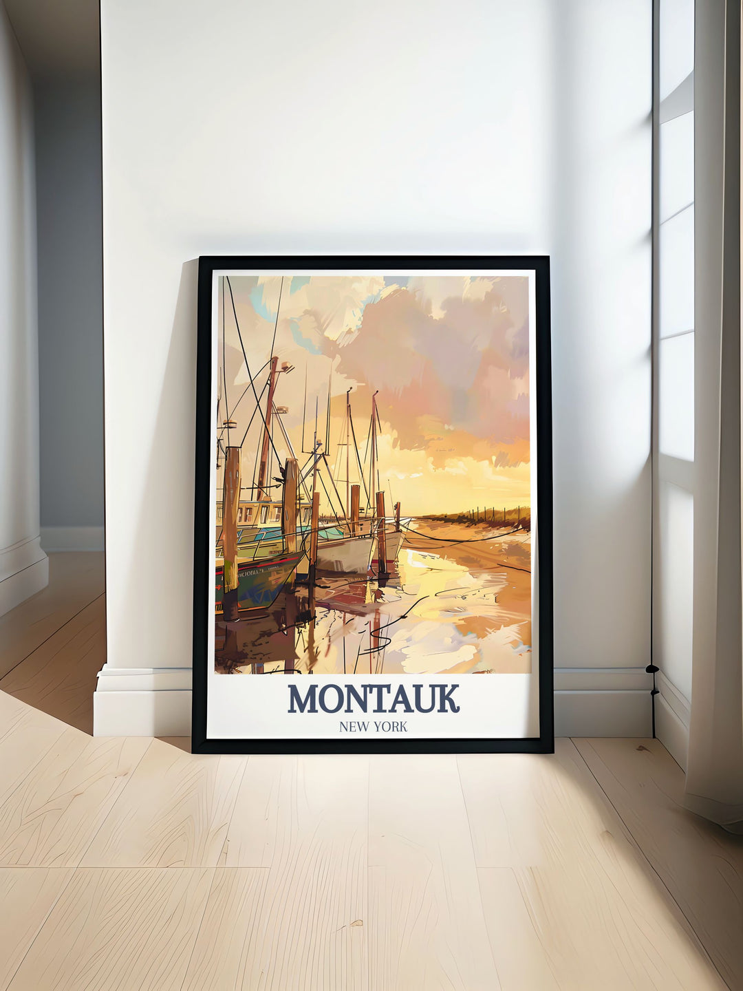 Stunning black and white Montauk Poster Print featuring Gosmans Dock and Montauk State Park ideal for elegant home decor modern art and gifts for special occasions