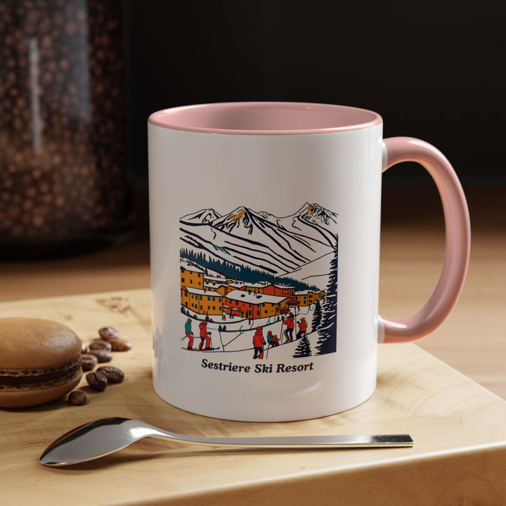 A ceramic Sestriere Ski Resort Mug showcasing vibrant artwork inspired by Sestriere’s stunning winter scenery. Dishwasher safe, this mug is perfect for travel lovers and as a special keepsake.