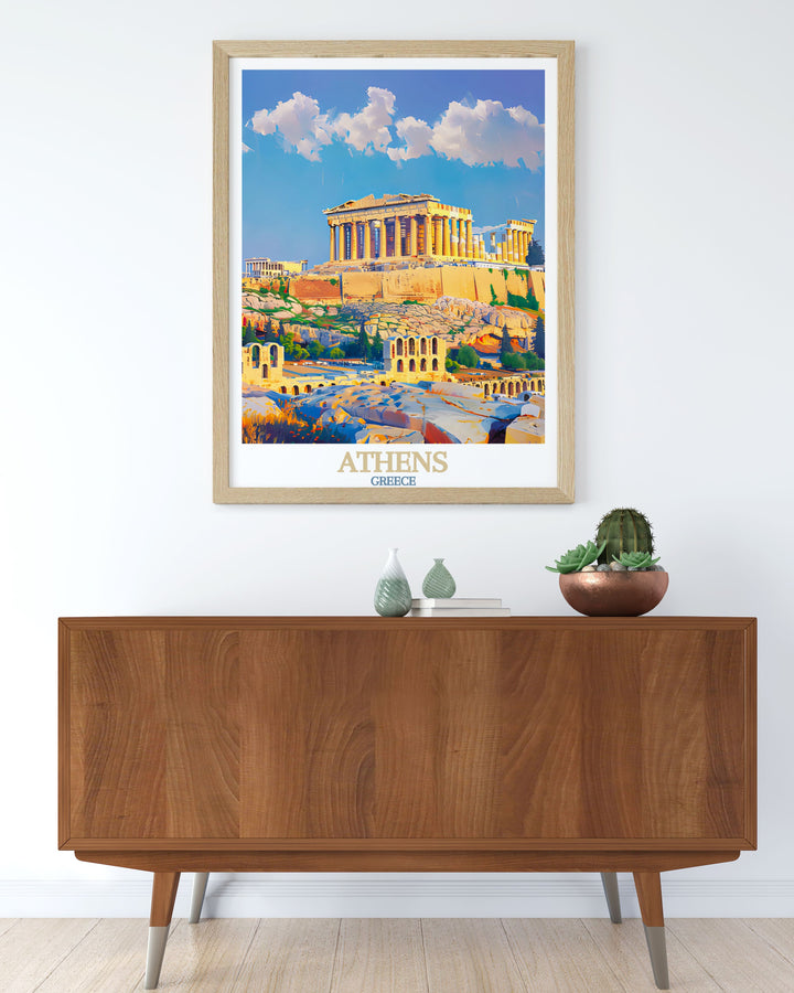 The Acropolis modern art depicting the grandeur of Athens Greece a beautiful addition to any room great for those who appreciate Greece island decor and elegant home artwork