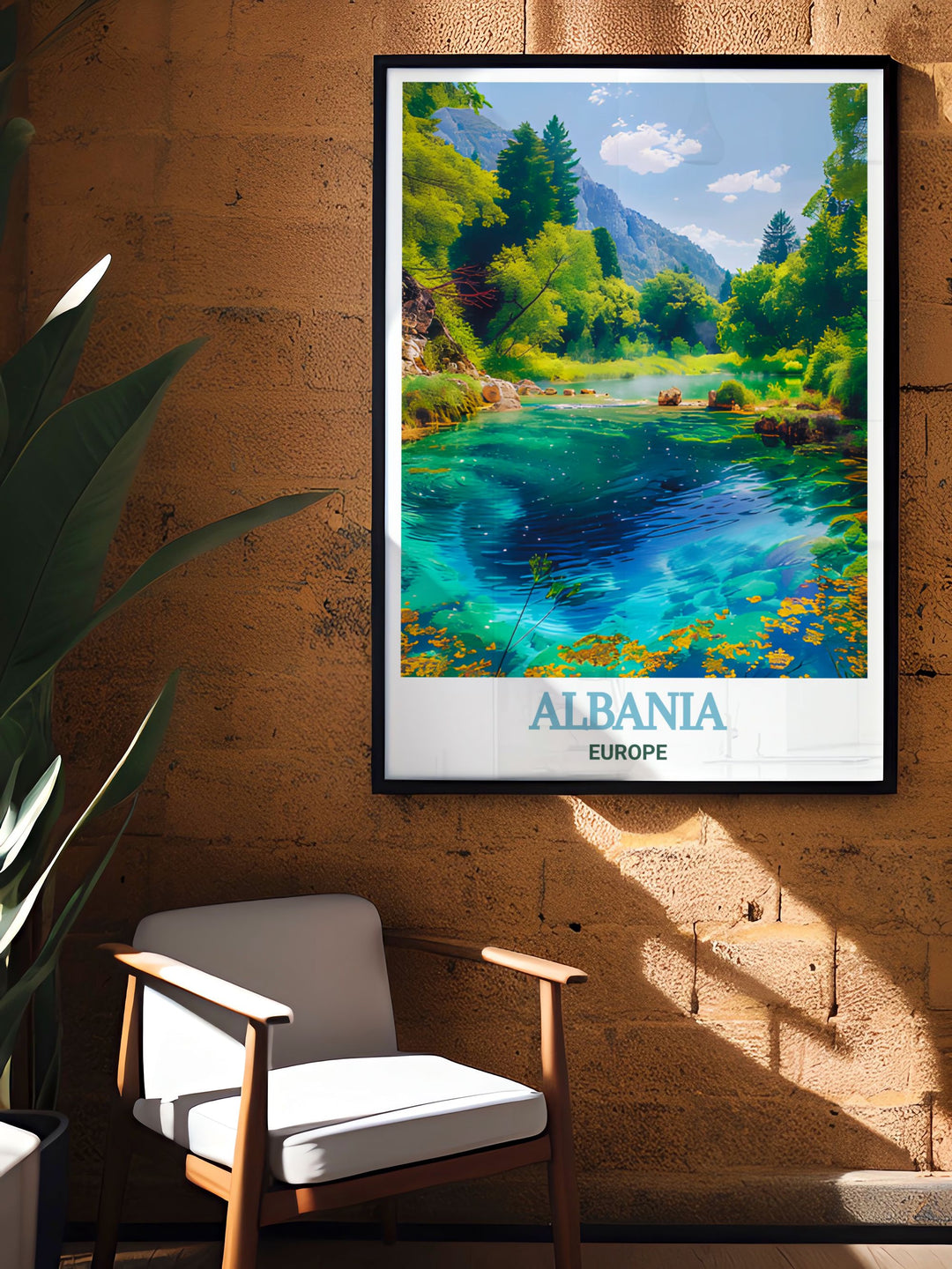 Beautiful Albania Travel Print featuring Syri i Kalters breathtaking natural beauty and serene landscapes perfect for modern home décor or as a personalized gift offering a stylish and memorable addition to any living space