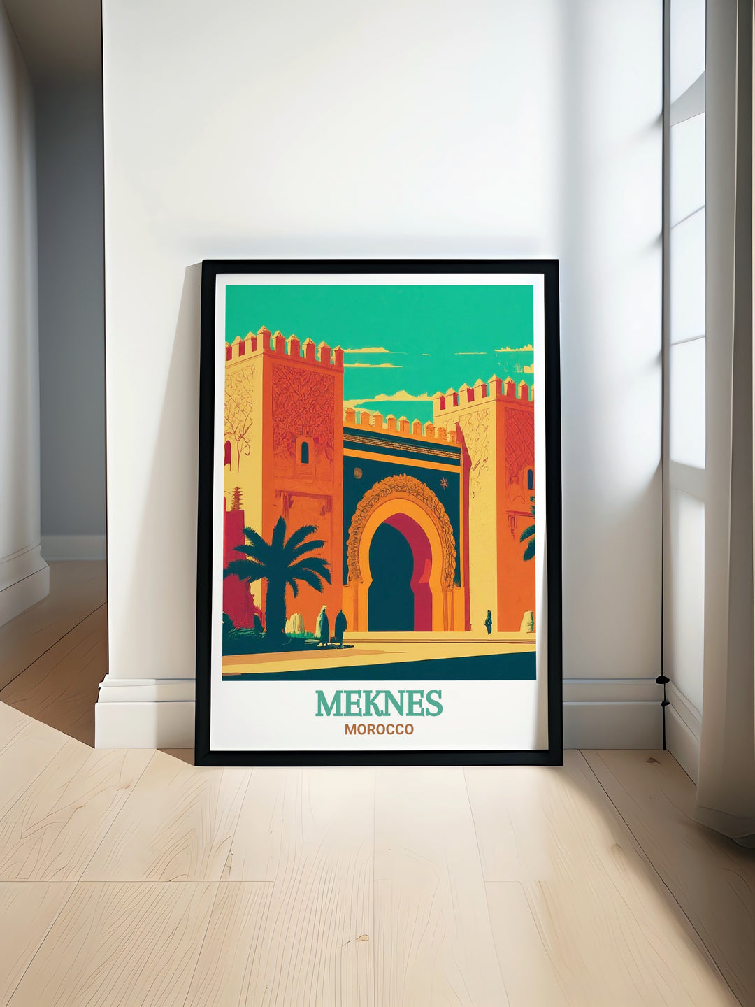 Bab Mansour Meknes poster print showcasing the rich architectural beauty of Morocco ideal for enhancing living room decor and adding a touch of Moroccan heritage to your space this Morocco wall art features vibrant colors and intricate details perfect for any home