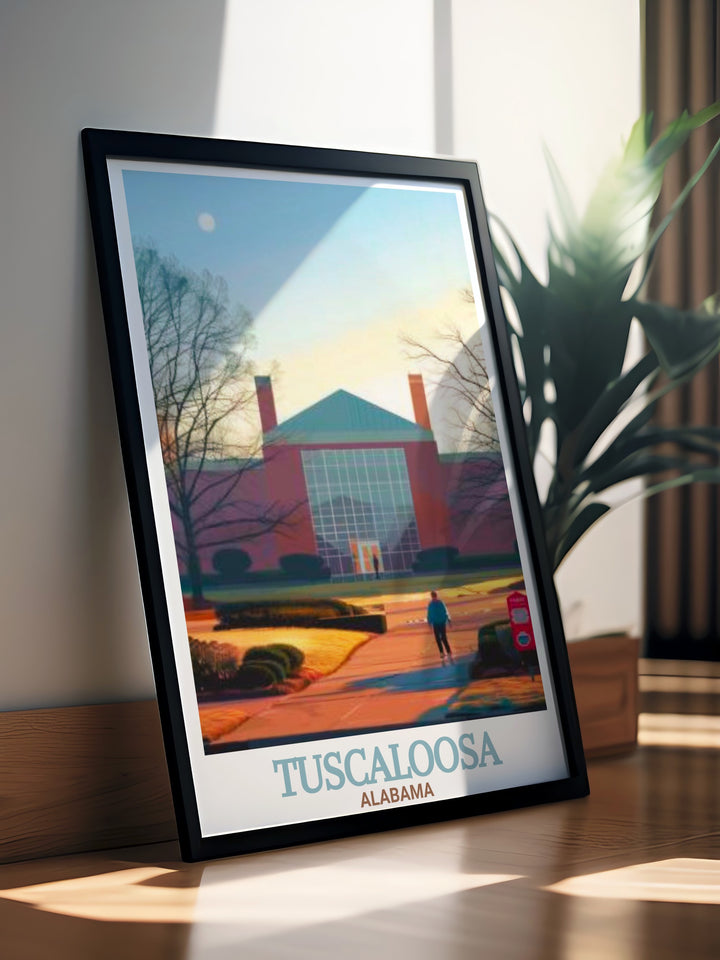 Stunning Tuscaloosa cityscape and Paul W. Bryant Museum print a beautiful Tuscaloosa poster that adds sophistication to your decor perfect for those who love Tuscaloosa Alabama and want to display its beauty in their home or office
