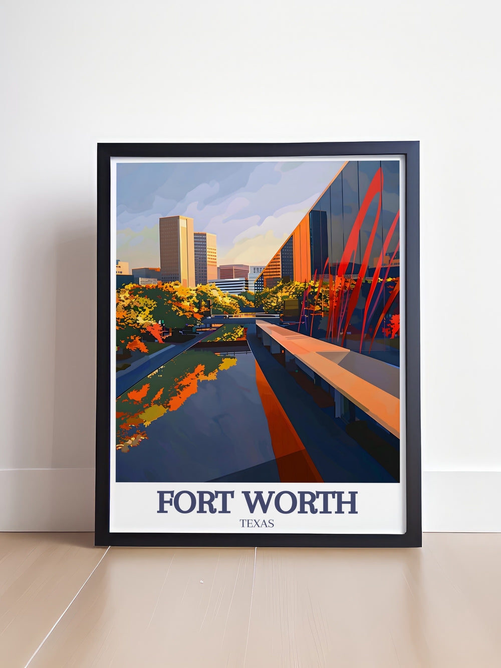 Bring the beauty of Fort Worth into your home with this captivating travel poster. Featuring the Fort Worth Cultural District and Tarrant County, this print is a perfect piece for those who cherish Texas landscapes and cityscapes.