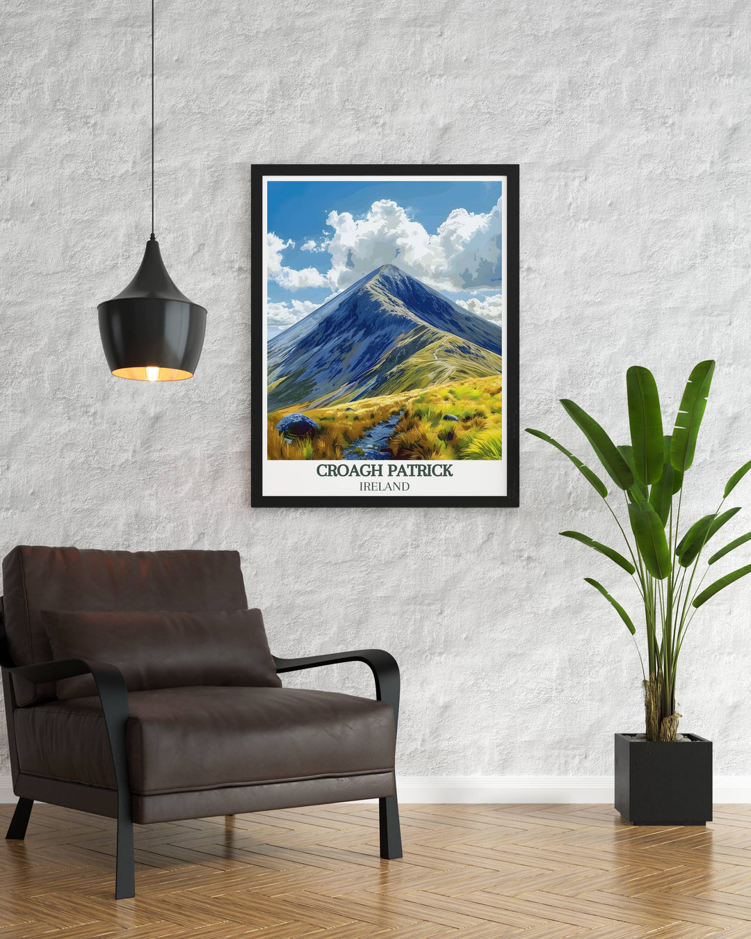 Discover the beauty and history of Croagh Patrick Summit with this vibrant travel poster featuring the majestic mountain. Perfect for those who love Ireland Catholic themes and the rich cultural heritage of Westport Ireland.