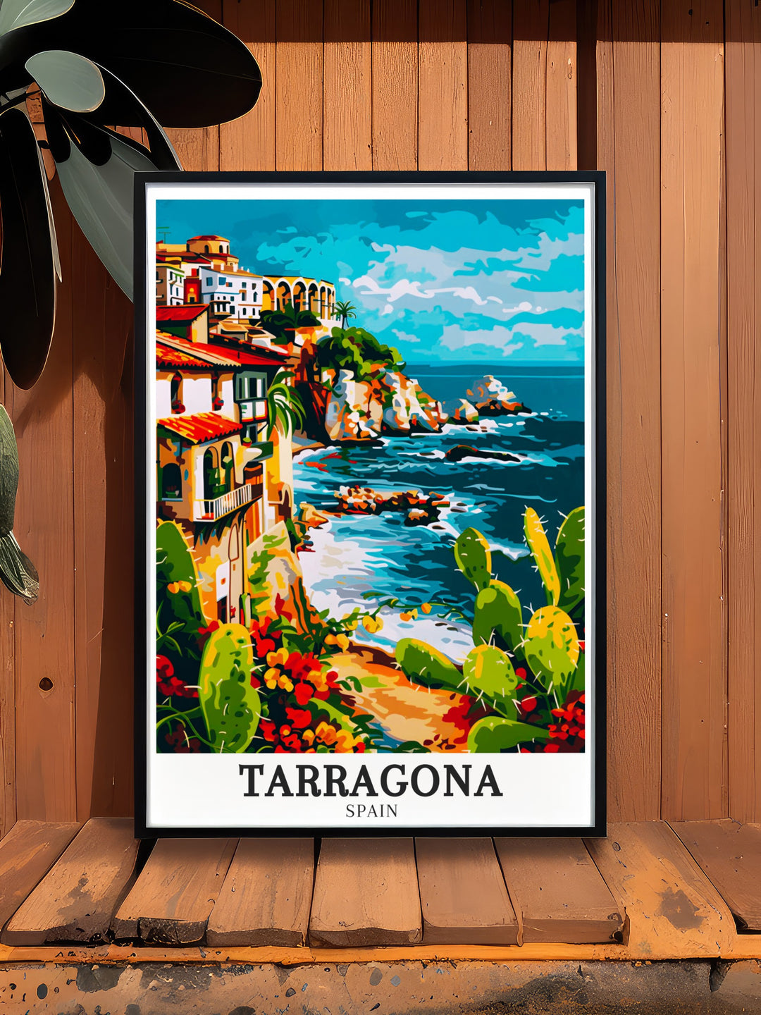 Tarragona travel print capturing the essence of Mediterranean Catalonia with its stunning portrayal of Spains cultural and historical heritage. A perfect art gift for any occasion.