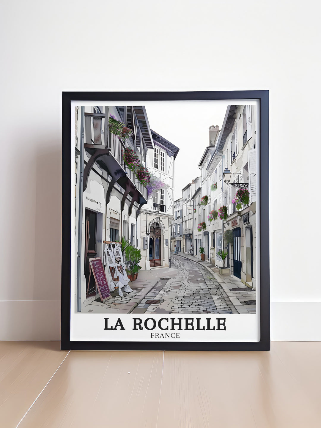 Stunning La Rochelle art print featuring the historic Old Town and the lively Centre Ville. The print reflects the timeless beauty and vibrant energy of La Rochelle, perfect for enhancing any home decor with a touch of French elegance