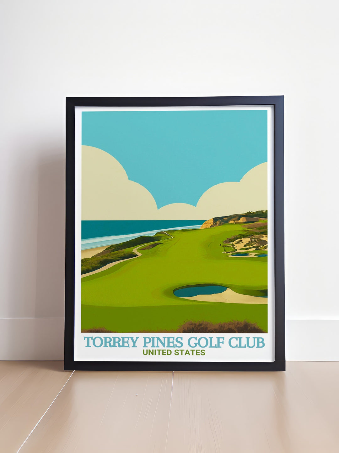 Torrey Pines poster showcasing the picturesque Torrey Pines Golf Club ideal for mothers day gifts fathers day gifts and Christmas gifts the art print enhances any living space with its elegant and captivating imagery