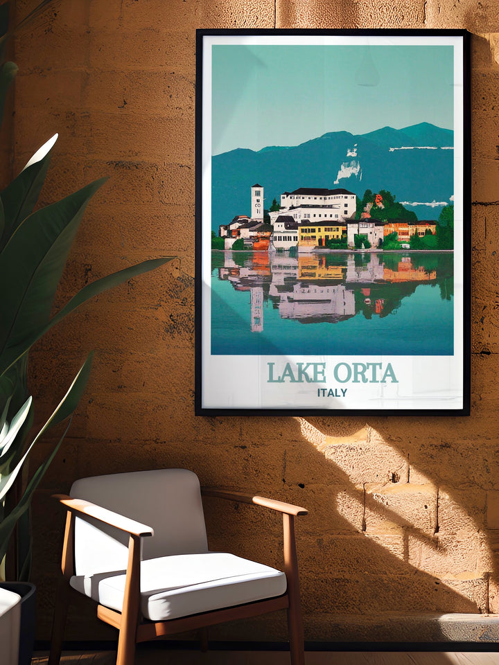 Lake Orta and San Giulio Island come to life in this detailed travel print. The soft colors and intricate design make it a perfect wall art piece for any room. Whether youre dreaming of an Italian getaway or simply love scenic art, this poster will add a touch of elegance to your space.