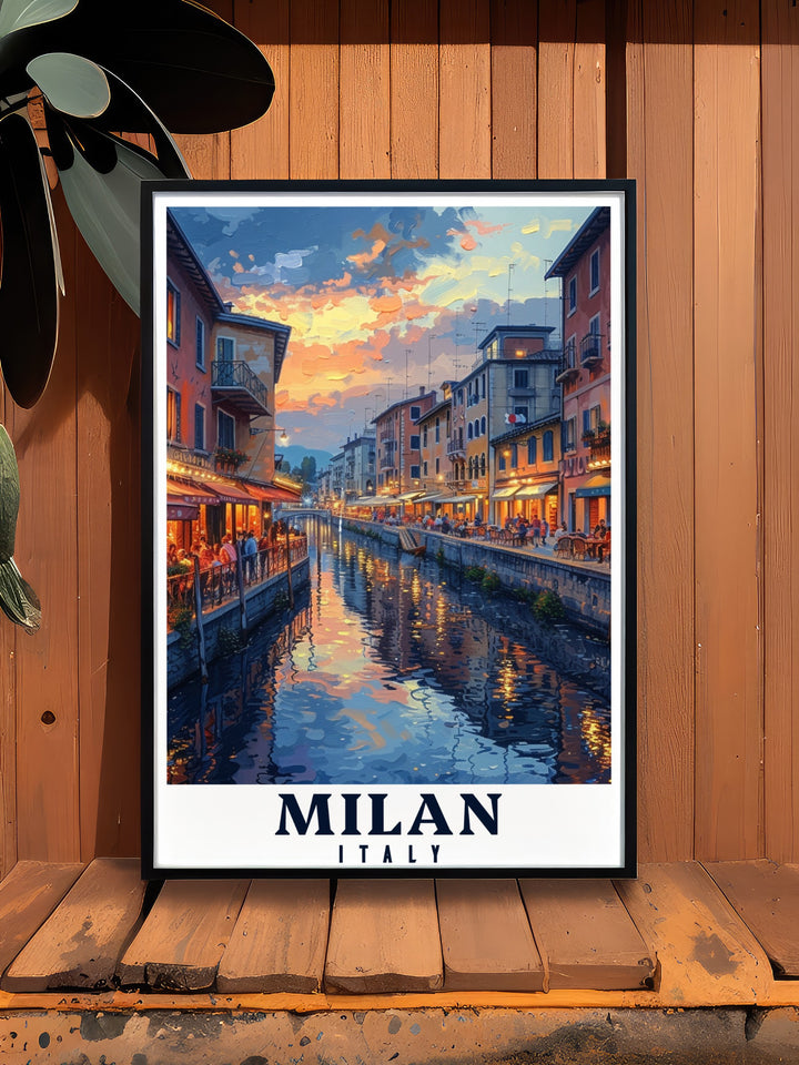 Milan Print showcases the beauty of the Navigli District, with its charming canals and colorful buildings. This wall art brings a piece of Milans artistic heritage into your space, making it a perfect addition to any room or as a meaningful gift for travelers.