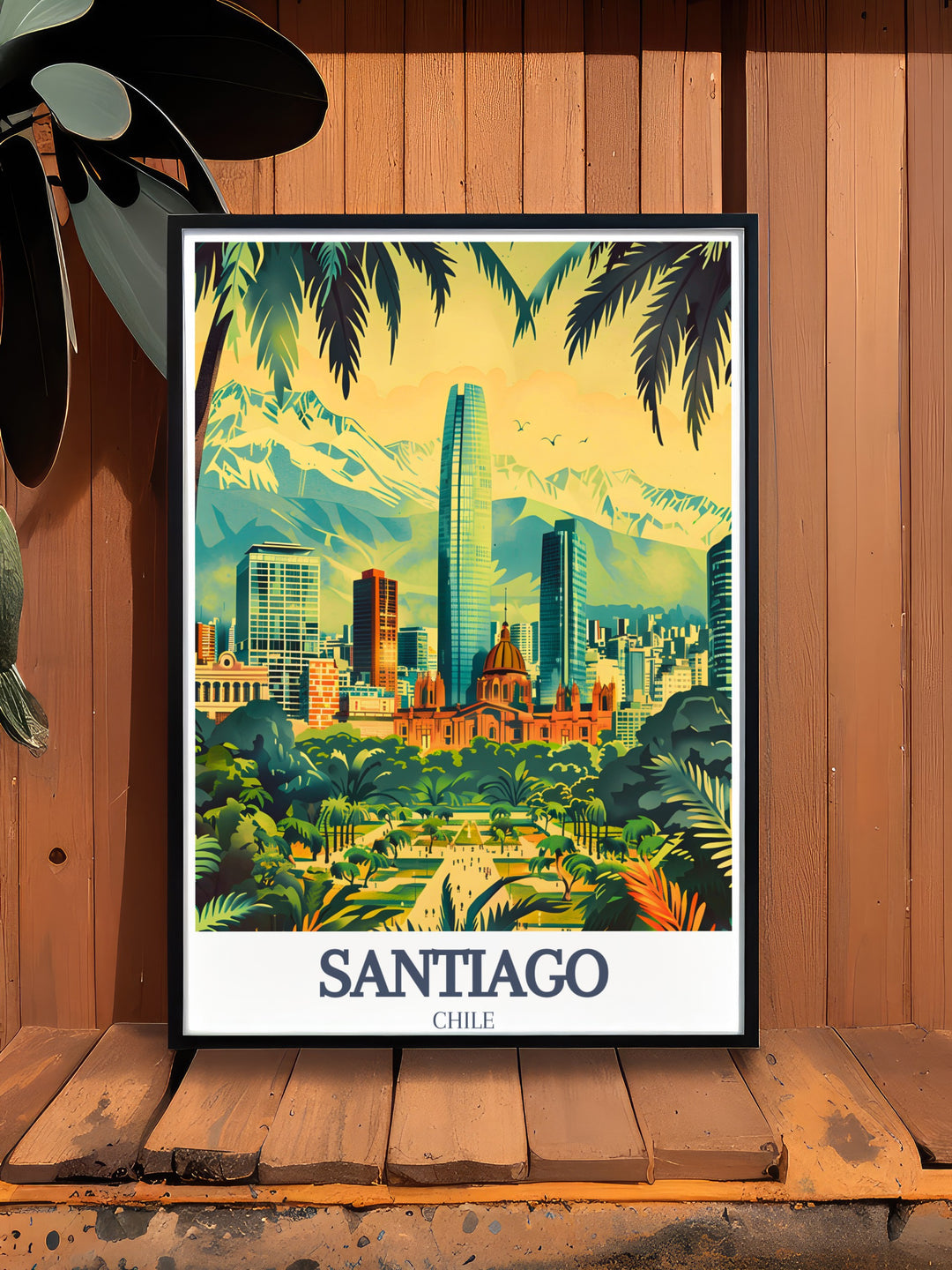 Santiago travel gift featuring Cerro San Cristobal and Plaza de Armas The intricate details of this Spain poster make it a perfect choice for any wall art collection A lovely gift idea for friends and family who cherish the beauty of Spain