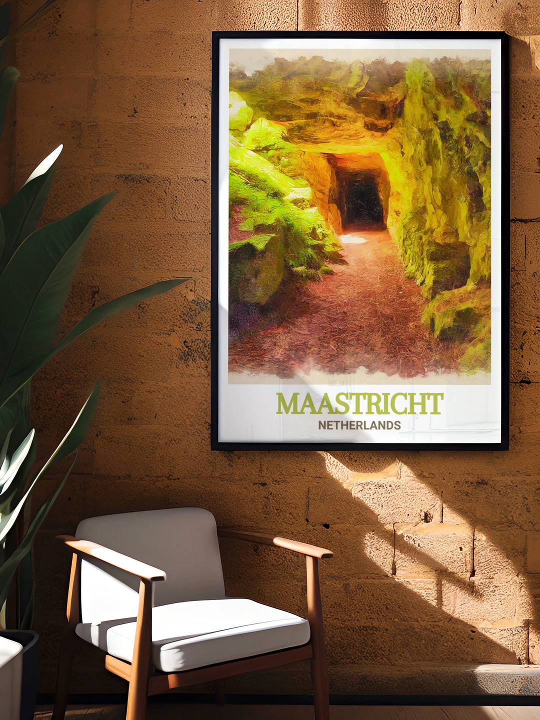 Netherlands Wall Art showcasing the St. Pietersberg Caves in Maastricht. This framed art print offers a glimpse into the historical significance of the caves, making it an excellent Netherlands Gift. The high quality print ensures that the vibrant colors and fine details will last for years, adding a touch of history to any room