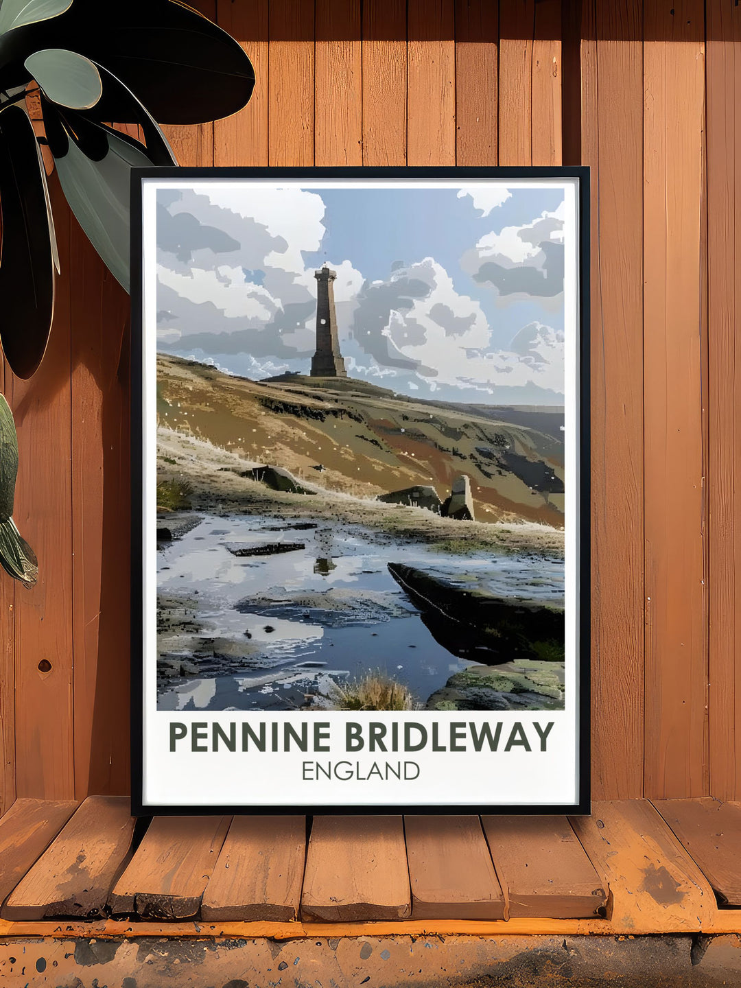 Add a touch of sophistication to your home with Stoodley Pike elegant home decor. This National Trail Print captures the essence of the Pennines showcasing the majestic views of Stoodley Pike. Perfect for enhancing your living space with a vintage travel print style