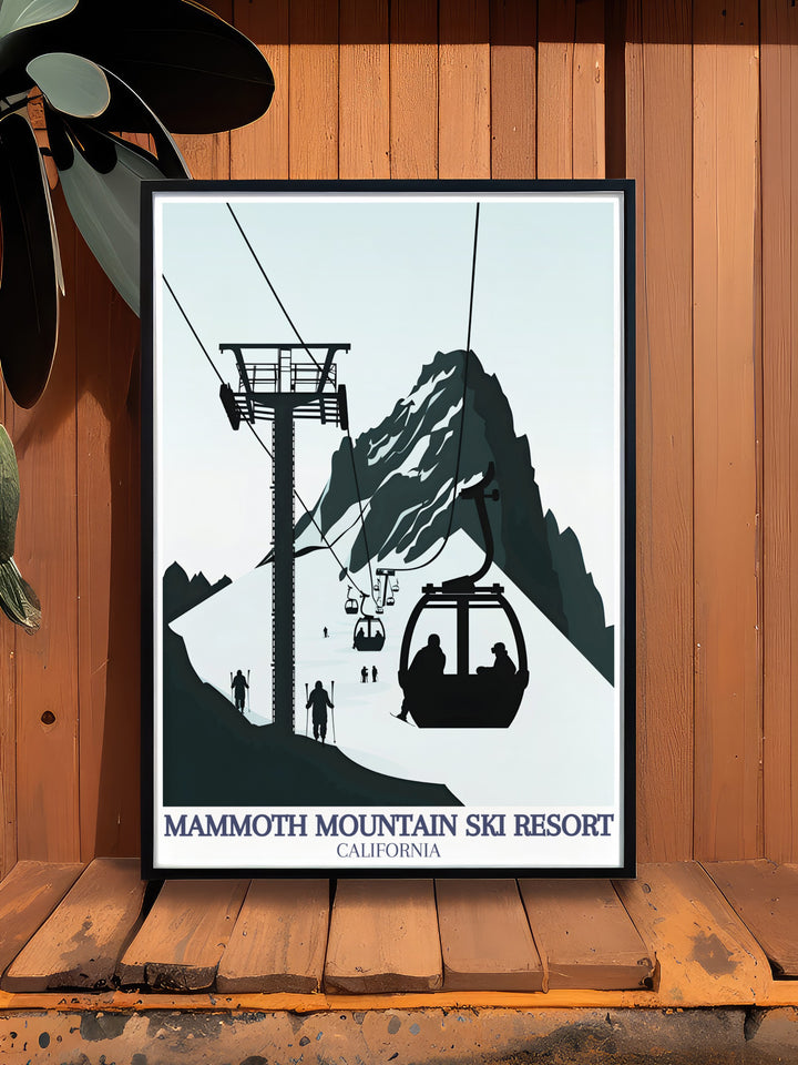 Capture the adventure of Mammoth Mountain with this ski resort poster. The travel poster highlights the Main Lodge, a hub for winter sports enthusiasts, while the accompanying Inyo National Forest print adds a touch of wilderness to your space, perfect for any nature lover.