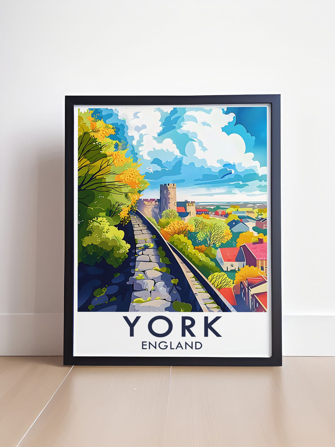 An art print celebrating the grandeur of The York Walls, capturing the essence of this iconic landmark. This piece highlights the lush greenery and city views, making it a thoughtful gift for anyone who appreciates travel and culture.