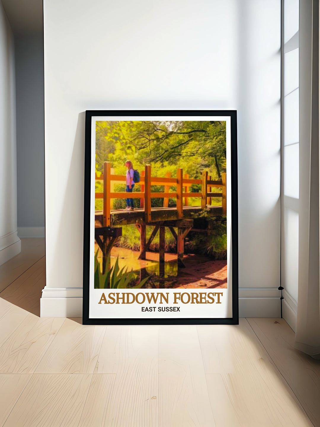 Ashdown Forest Poster Print featuring Pooh Bridge offers a serene view of nature perfect for adding a touch of tranquility to any living space this AONB Travel Art brings the beauty of Ashdown Forest into your home with elegant wall decor and stunning prints