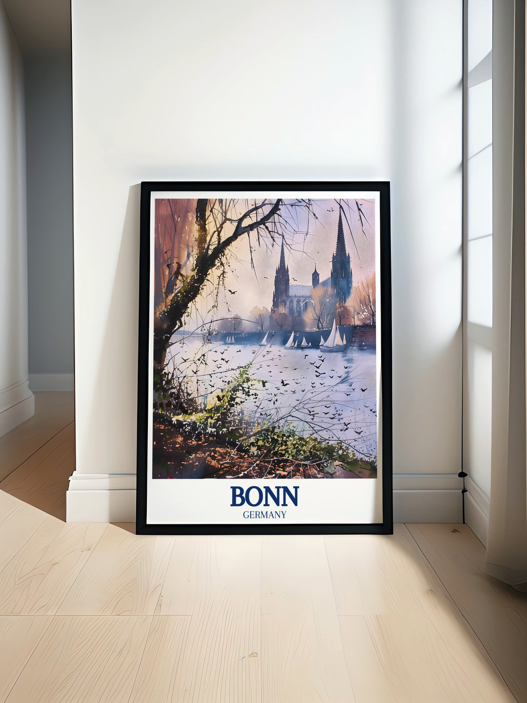 Celebrate the architectural beauty of Bonns Münster Basilica with this stunning art print. The detailed depiction of this Gothic masterpiece is ideal for adding a touch of historical elegance to your home, perfect for those who appreciate Germanys rich cultural heritage