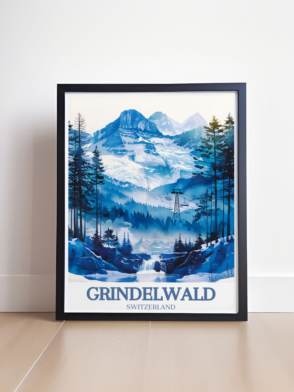 Capture the beauty of the Swiss Alps with this Wengen Travel Print. Featuring the Grindelwald Ski Resort and Eiger North Face, this vintage style print brings the magic of winter sports to your home décor.