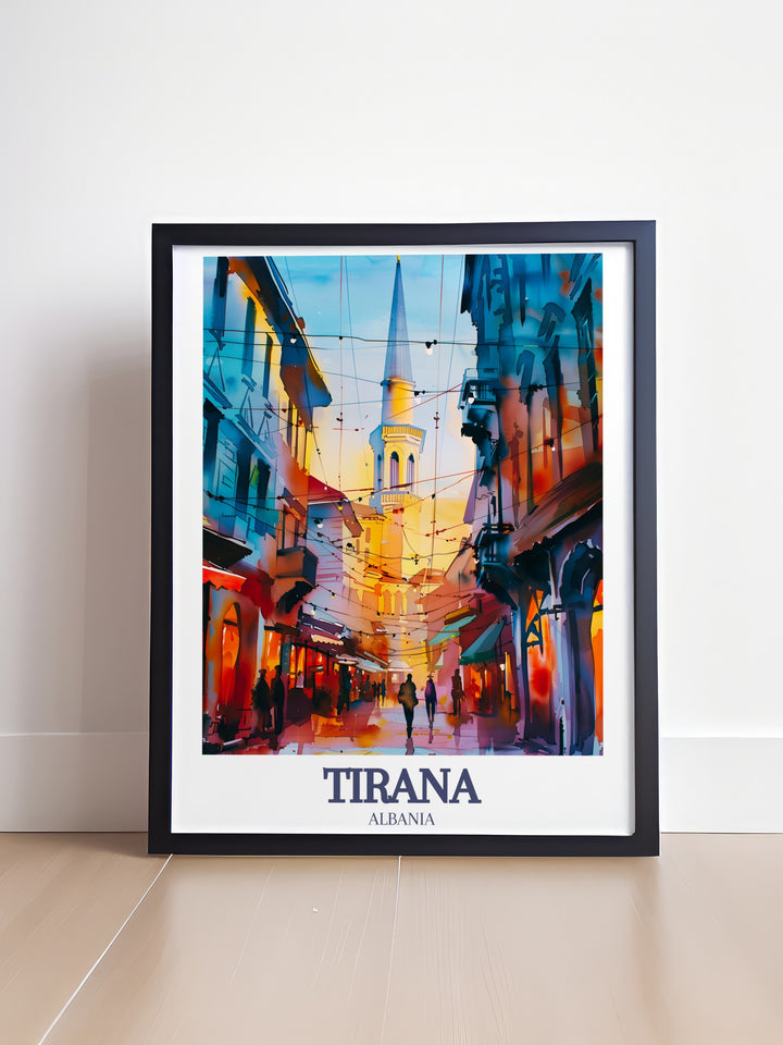 Beautiful Albania Painting of Tirana Castle district perfect for creating a sophisticated and inviting atmosphere in your living room bedroom or office an ideal piece of modern decor that reflects your love for travel and cultural heritage