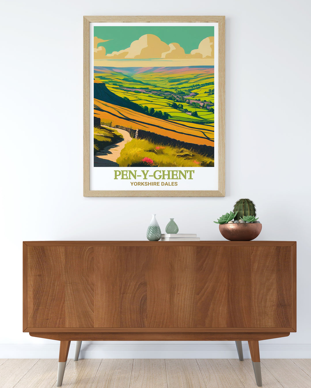 Pen Y Ghent landscape art featuring the serene surroundings and unique geological features of Pen Y Ghent and its summit. This scenic print captures the essence of the Yorkshire Dales, providing a visual escape to one of Englands most beautiful locations.