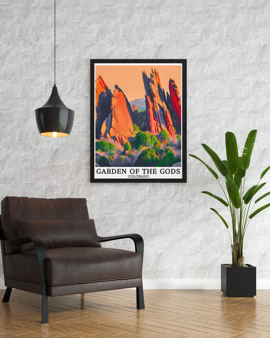 Stunning Gardens Gods Print and Colorado Springs Park South Gateway Rock Modern Art capturing the majestic beauty of Colorado's natural landscapes ideal for adding a touch of adventure and outdoor inspiration to your living room or home office decor.