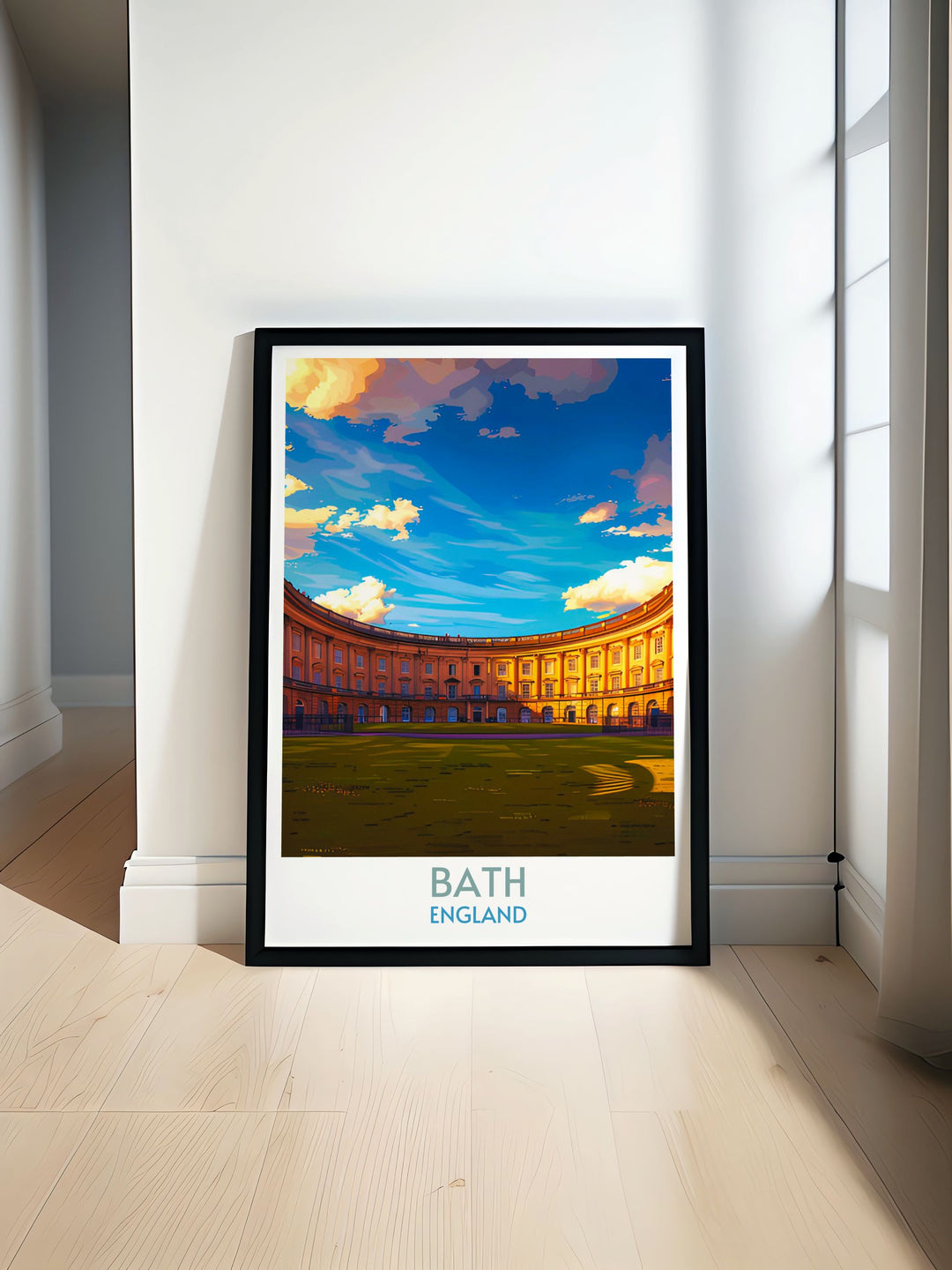 England travel decor featuring Baths Royal Crescent, an artistic representation ideal for global culture enthusiasts.