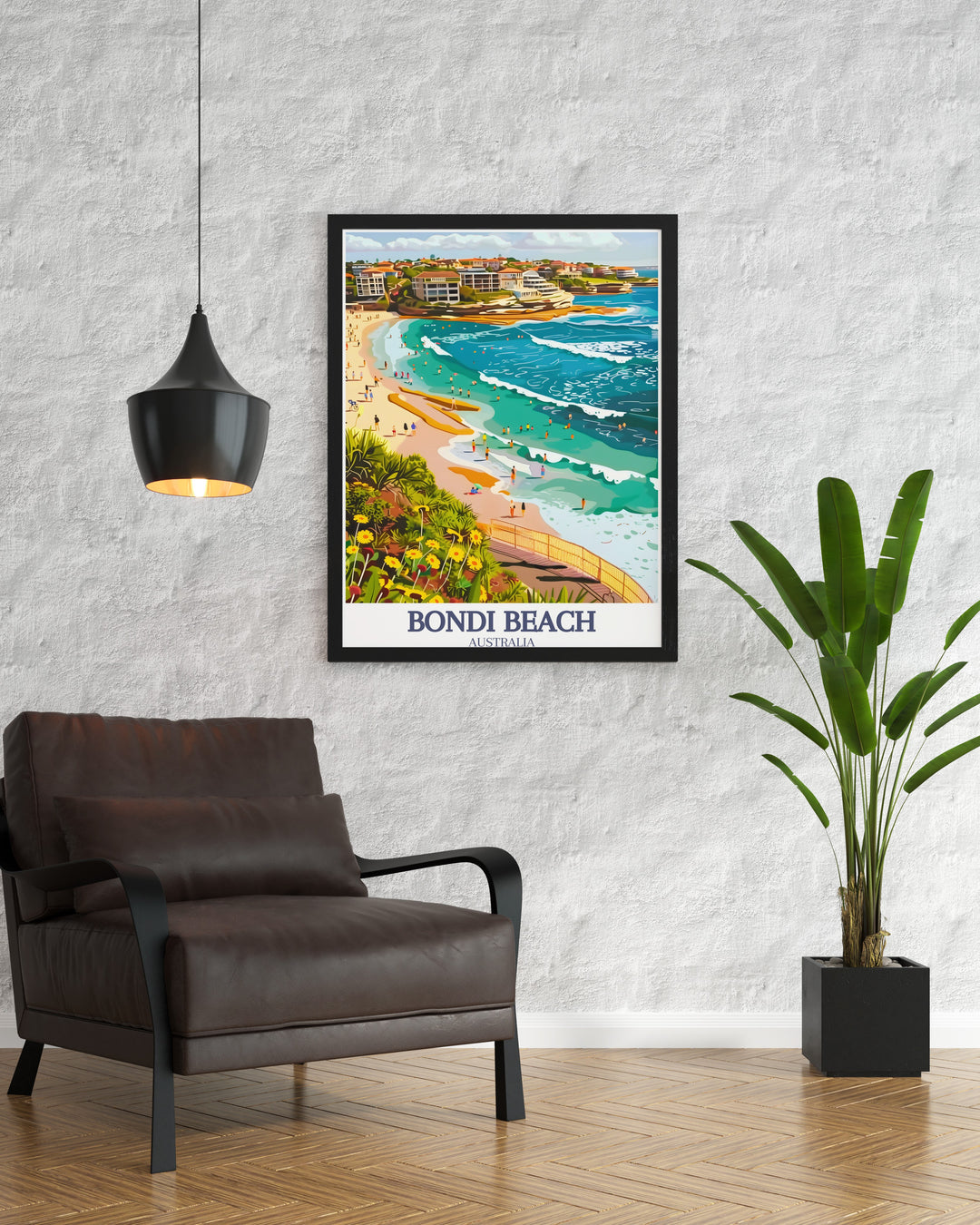 Detailed Sydney illustration featuring the iconic landmarks of the Sydney Opera House and Harbour Bridge. Bondi to Coogee Coastal Walk Bondi stunning prints offer a vibrant depiction of the coastal walk, perfect for adding a touch of elegance to your decor.