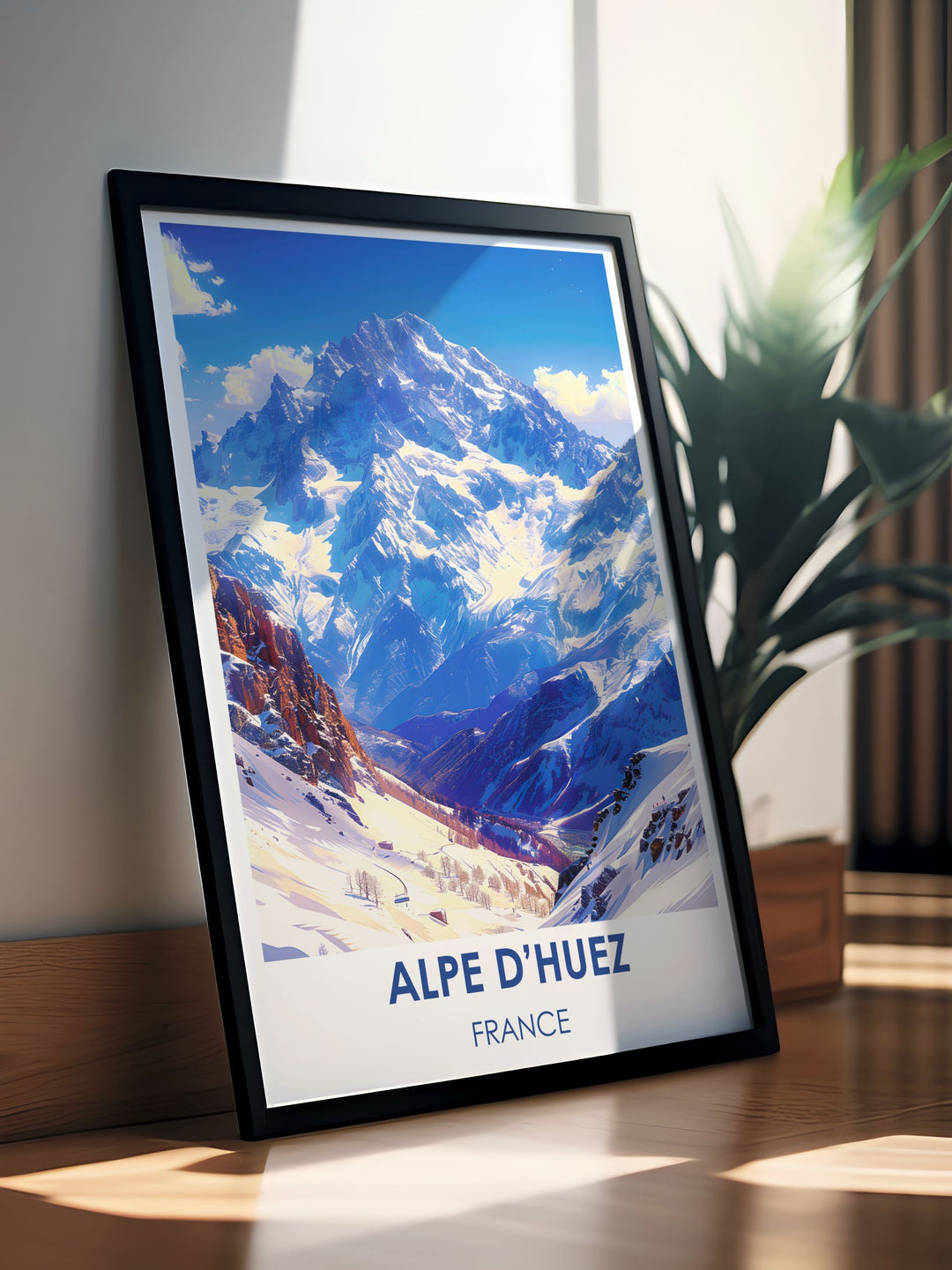 Pic Blanc artwork in a vintage style, depicting the famous ski resort and its dramatic winter scenery, suitable for any vintage art collector.