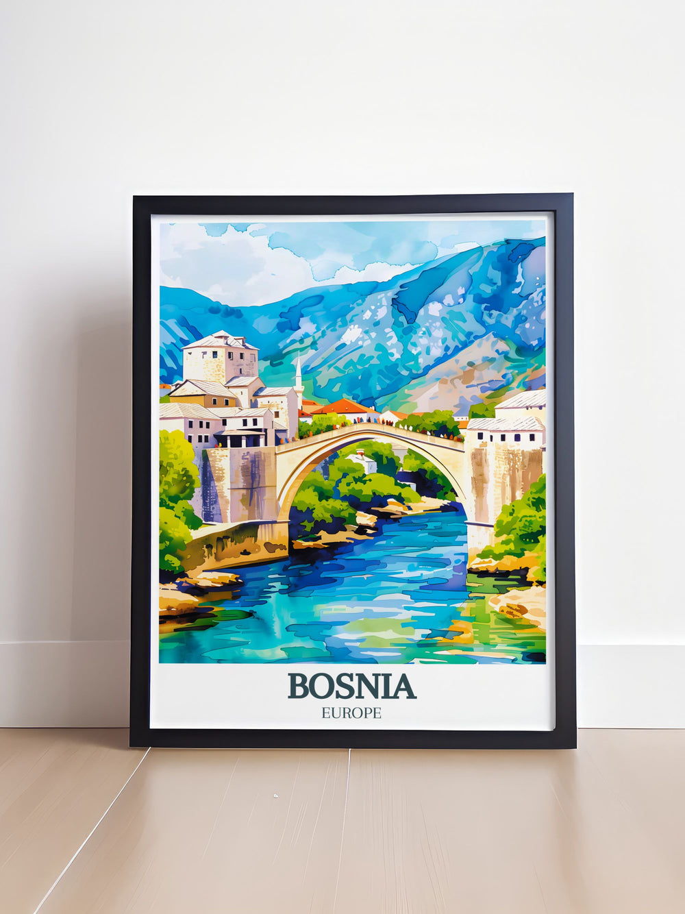 This stunning Bosnia Print features Mostar, Stari Most bridge, a symbol of resilience and unity. Ideal for home decor, this Bosnia Art Print brings the historic charm of Mostar to any living space. Available as a Digital Download for convenience.