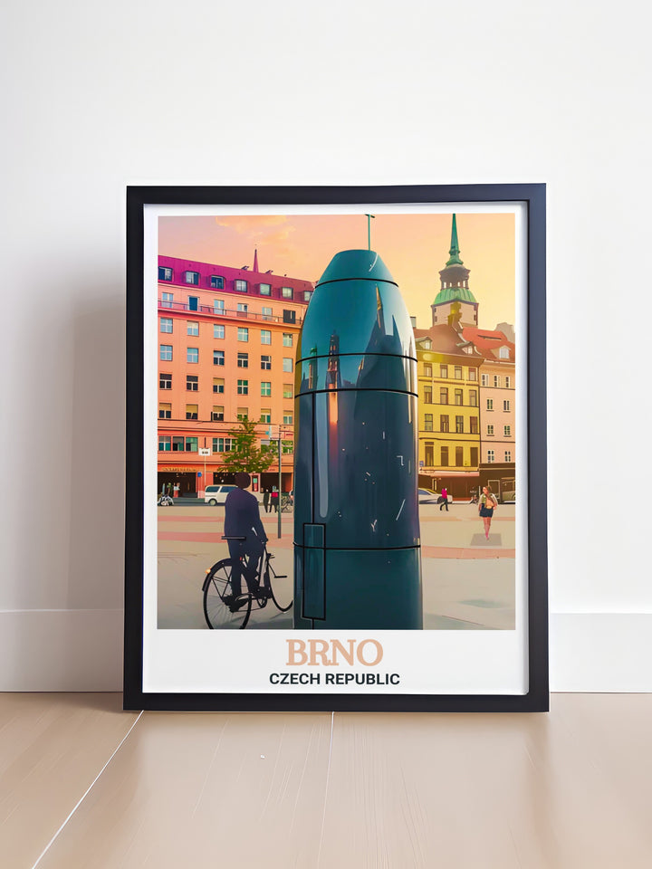 Beautiful Brno print of the Brno Astronomical Clock ideal for Czech wall art print and Brno lover gift capturing the citys unique charm