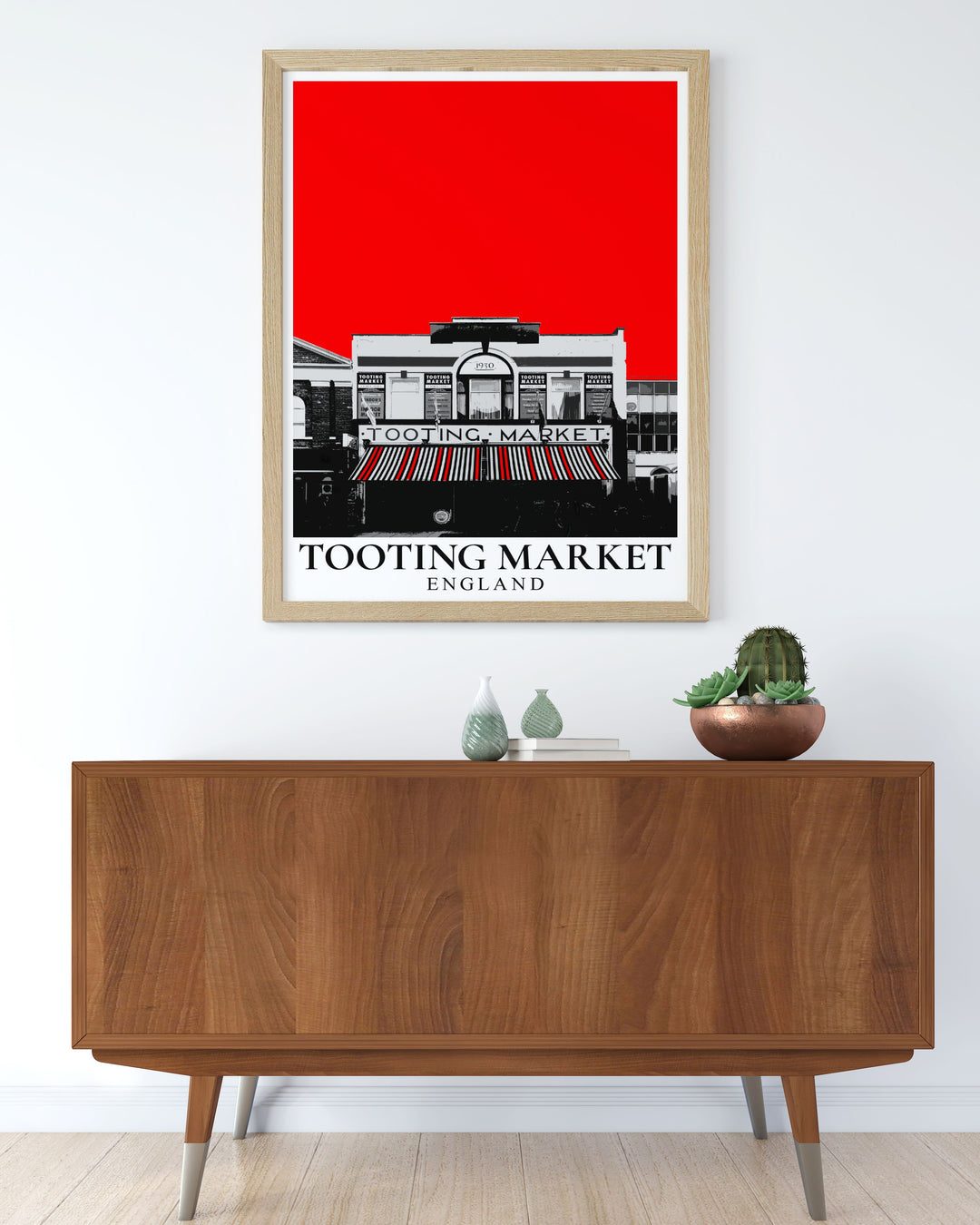 Retro London Print featuring Tooting Market a perfect gift for those who adore Londons food markets and vintage travel posters depicting Tooting Bec