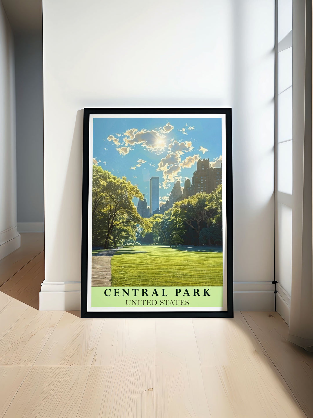 Illustrated with care, this travel poster brings to life the scenic beauty of Central Parks Lawn and the historical allure of Central Park, ideal for enhancing any room with New York Citys vibrant and diverse landscapes.