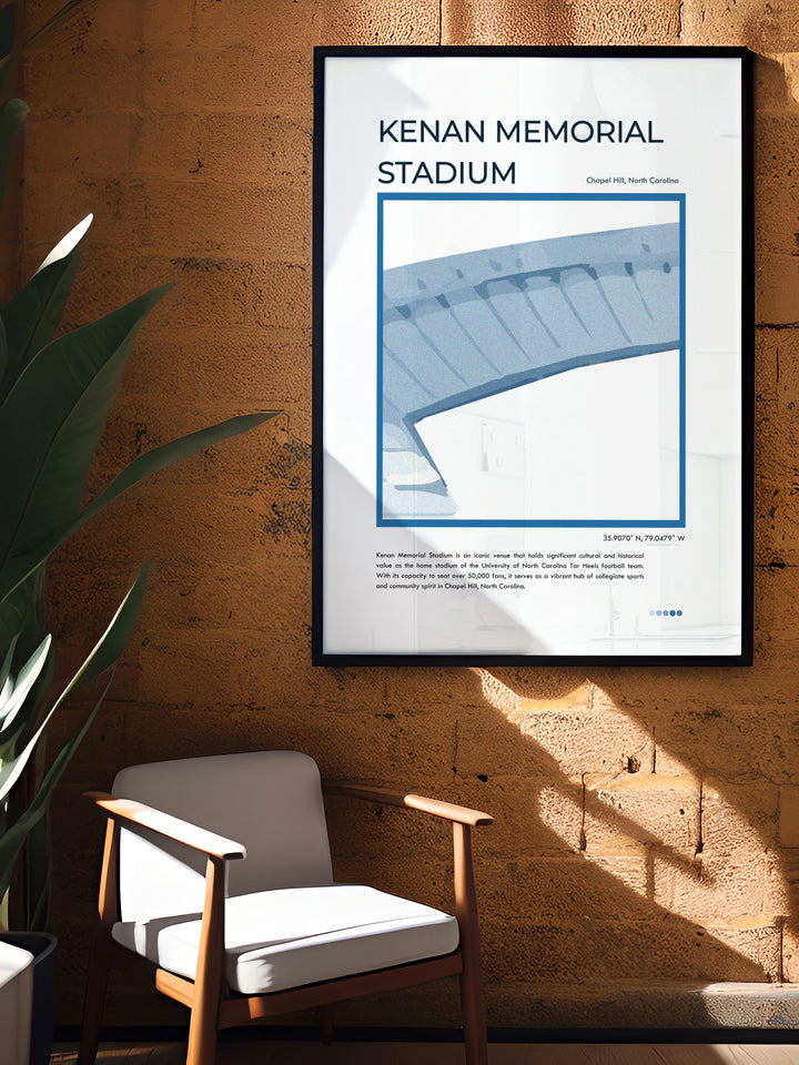 Kenan Memorial Stadium wall art is a striking piece featuring UNC Tar Heels and Memorial Stadium. Perfect for sports lovers and college football fans, this print adds personality to any room while celebrating Chapel Hill and the spirit of UNC football.