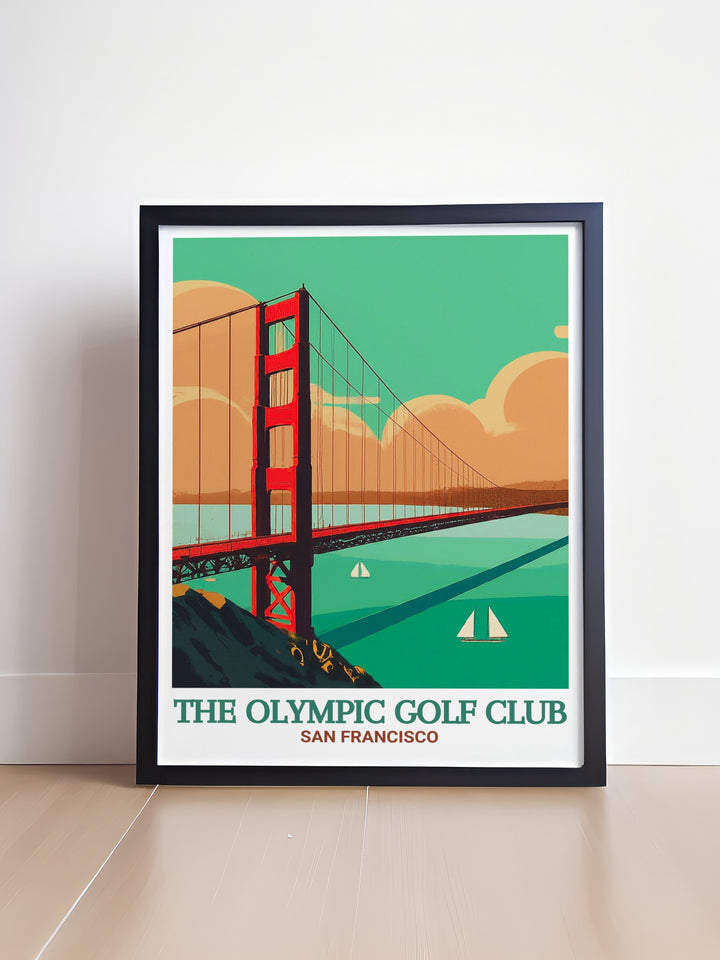 Enhance your decor with this custom print of the Olympic Golf Club, showcasing the iconic Golden Gate Bridge in the background. The detailed artwork brings the tranquility and competitive spirit of golf into your space, making it a standout piece for any collection. Ideal for golf enthusiasts and art lovers