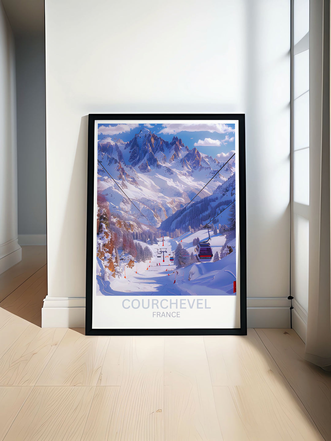 Stunning ski resort artwork featuring ski slopes and Courchevel offering vibrant winter scenes perfect for enhancing any room