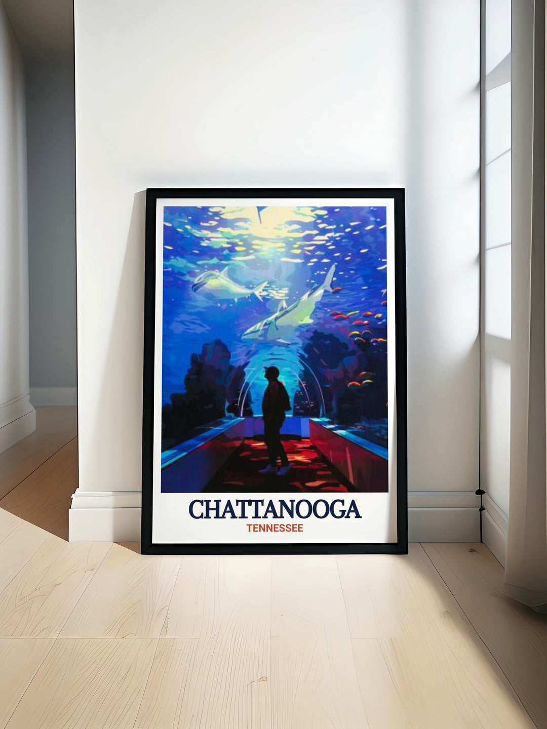 Tennessee Aquarium Art Print featuring a detailed black and white cityscape of Chattanooga with fine line work and street map elements this elegant matted art is perfect for adding a touch of sophistication to any room and showcasing the beauty of the iconic aquarium