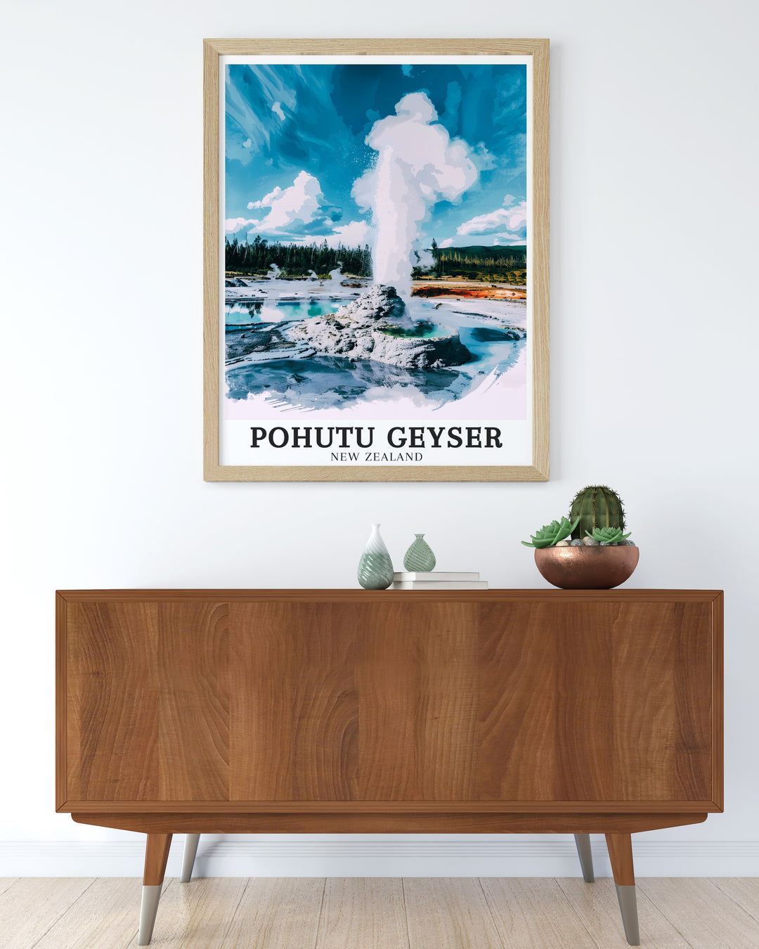 The majesty of Pohutu Geyser and the geothermal power of Wairakei come together in this vibrant art print, perfect for anyone who admires New Zealands natural wonders. This poster is a stunning addition to any home or office decor.