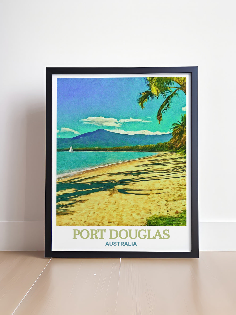 Add a piece of Australia to your home with this Port Douglas poster. Featuring the serene Four Mile Beach, this artwork is a great travel memento or gift for those who appreciate the natural wonders of Australias coastline.