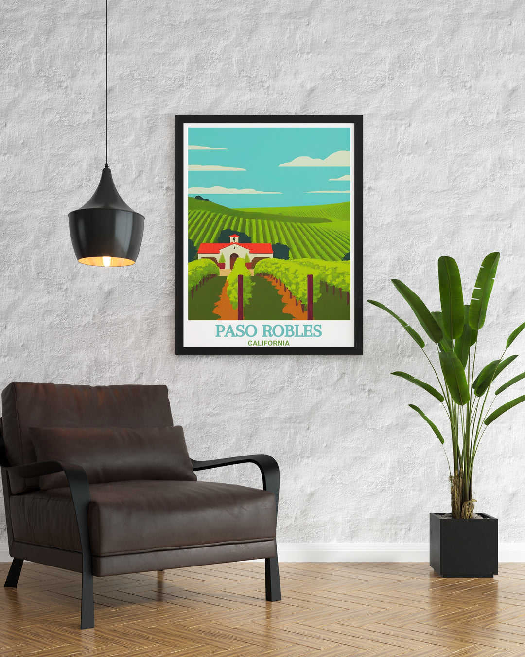 Paso Robles Wine Country, with its stunning vineyards and iconic landscapes, is brought to life in this art print. A must have for those who appreciate Californias natural beauty and fine wines, this poster adds elegance to any room.